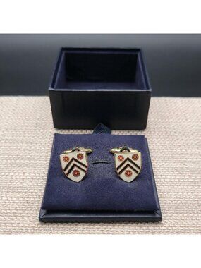 Men's Heraldic Shield Cufflinks | Gold and Cream Enamel Tudor Rose Insignia B132